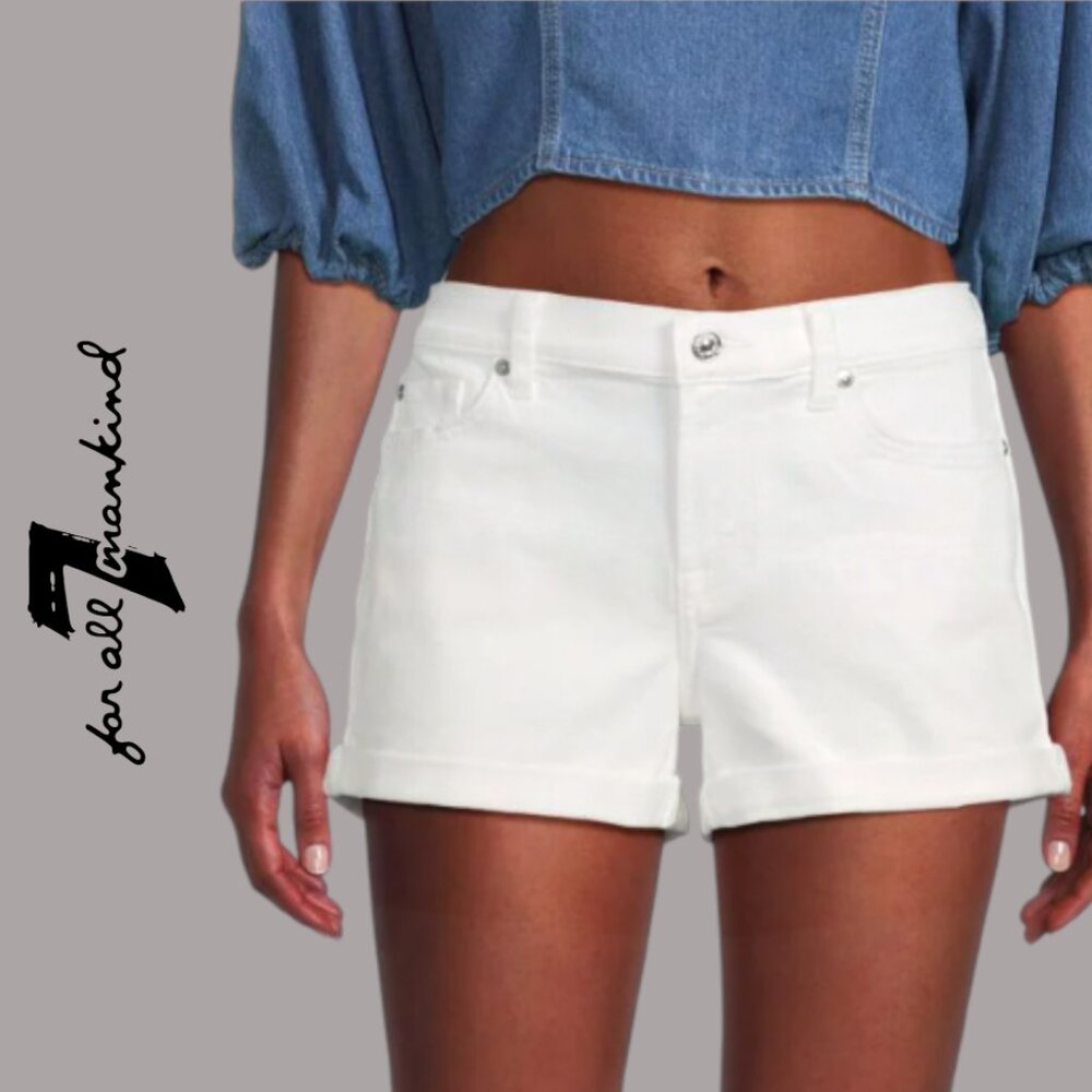 7 For All Mankind White Cuffed Denim Jean Shorts 29